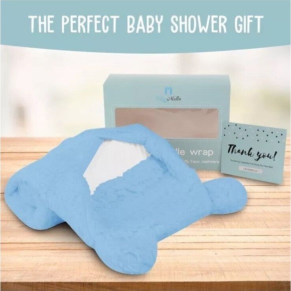 Blue Mello Blue Fluffy Sherpa Baby Swaddle Wrap 22" x 11" NEW in box Gift Ready - Picture 11 of 11